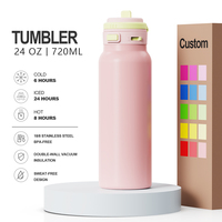 Botella de Agua Aislada de 24 oz, Acero Inoxidable 304, Color Macaron, Tapa Abatible, para la Escuela, Senderismo Diario, Adultos, Botella de Vacío