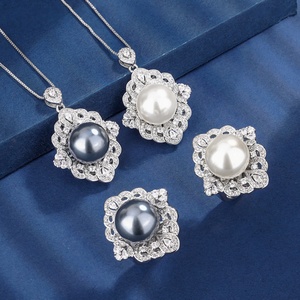 High Quality Eco-friendly Copper Korean Style 14mm Shell Pearl Bridal Jewelry <b>Set</b> Fashion Bridal Ring <b>Set</b> for Wholesale - Product Image 1