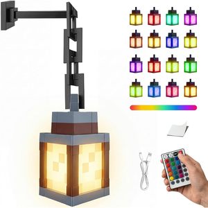 Pixelated Lantern Night <b>Light</b> 16 Color RGB <b>LED</b> Rechargeable With Remote Control Square Decor Lamp <b>USB</b> Powered - Product Image 1