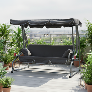 Cama Columpio de Jardín Moderna para Exteriores de 3 Plazas con Techo Ajustable y 2 Portavasos - Product Image 1