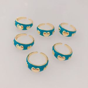 Dames en gros coloré émail doigt ouvert manchette anneau bijoux <span class=keywords><strong>de</strong></span> mode cuivre plaqué or 18 carats breloque coeur anneaux réglables - Product Image 5
