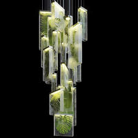 Lustres suspendus en verre LED de grande taille, design moderne et luxueux en forme de feuille, pour hall d'hôtel, villa, grand projet