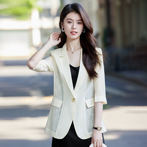 Light Blue Women's Blazer Three Quarter Sleeve Solid Color Breathable Office Wear - Product Image 2