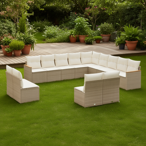 ชุดโซฟาหวายกลางแจ้งสีเบจพร้อมเบาะสีครีม ดีไซน์ร่วมสมัย กันน้ำ ทนรังสียูวี หวาย PE ความหนาแน่นสูง - Product Image 2