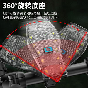 Nueva Luz Delantera para Bicicleta de Exterior, 4 Modos LED, Pantalla Digital, Recargable, Impermeable IPX4, Plástico Transparente Negro - Product Image 4