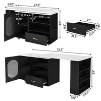 Îlot de cuisine mobile sur roulettes avec comptoir extensible pliable, étagères ouvertes, armoire de rangement, porte en verre, tiroirs, chariot