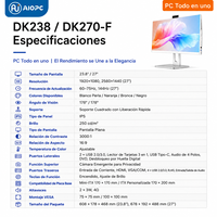 PC de Escritorio Todo en Uno DK238-DK270-F de 23.8/27 Pulgadas, Pantalla IPS, Cámara Emergente, Soporte de Pared VESA de Liberación Rápida, Mini-ITX, EU/AU, SSD, 12 Núcleos