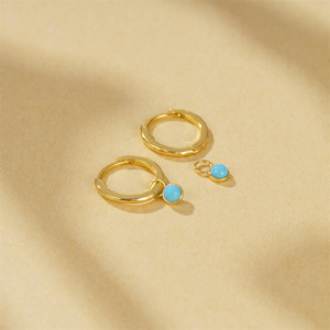 CANNER Simple S925 <b>Sterling</b> <b>Silver</b> Classic Hoop <b>Earring</b> Turquoise Zircon Stone Pendant <b>Huggies</b> <b>Earrings</b> for Women - Product Image 2