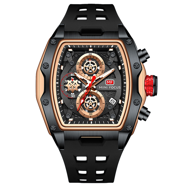 FOCUS Quartz Men Luxury Sport Waterproof Watch with Luminous Chronograph Wristwatch Silicone Strap MF0473G Alloy Mini Focus