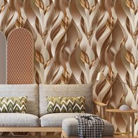 Papier peint 3D à motif de feuilles ondulées, gris et or, vinyle moderne pour salon, hôtel, décoration intérieure, revêtement mural, rouleaux de PVC