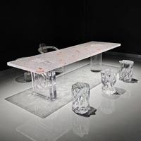Forme irrégulière Glacier Cascade Table à thé transparente Résine époxy Ondulation de l'eau Table à manger pour Villa Hôtel Meubles de maison