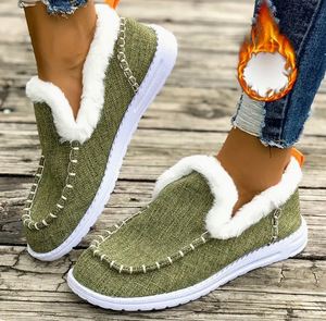 <span class=keywords><strong>Chaussures</strong></span> plates décontractées pour femmes en gros, confortables et chaudes, idéales pour l'hiver, sans lacets, type mocassins - Product Image 1