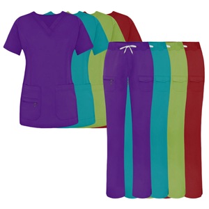 Women's Scrub Set Short Sleeve Knitted Split Design For Medical Spa Workwear With Pockets And Drawstring Waist - Product Image 1