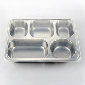 Best-seller boîte à lunch bento personnalisé en acier inoxydable rectangulaire à cinq compartiments pour cantine scolaire avec couvercle en métal - Product Image 4