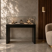 Vitrine de présentation de bijoux noire en verre avec éclairage LED pour projets de mobilier de magasin de détail (Jade, Diamant, Or)