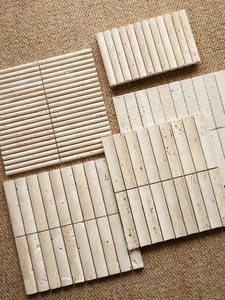 Motivo concavo scanalato Beige <span class=keywords><strong>travertino</strong></span> tessere di mosaico per il bagno decorazione della parete della cucina Backsplash - Product Image 2