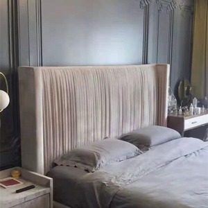 Light Luxury Assembled Pleated Velvet Fabric French Retro Nordic Wing High <strong>Backrest</strong> Double <strong>Bed</strong> <strong>for</strong> Master Bedroom Wedding - Product Image 4