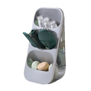 Organisateur de cosmétiques à trois niveaux avec compartiments pour pinceaux de maquillage, éponges et produits de soin de la peau, rangement de bureau rose - Product Image 5