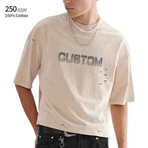 เสื้อยืดแขนสั้นทรงโอเวอร์ไซส์ ดีไซน์ย้อนยุคแบบดิสเทรส ผ้าฝ้าย 100% สั่งผลิตได้ตามแบบ พร้อมลายพิมพ์ตามสั่ง สไตล์สตรีทแวร์ ไหล่ตก - Product Image 1