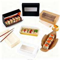 Boîte à sushi pliable carrée biodégradable de qualité alimentaire Fenêtre en relief Impression personnalisée Boîte à emporter en papier kraft Vente en gros