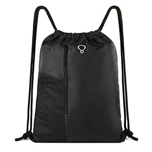 Large Size Drawstring Backpack with Two Zipper Pockets Water Bottle Mesh Pockets Sports Gym <b>Bag</b> for Women Men Lining Polyester - Product Image 5