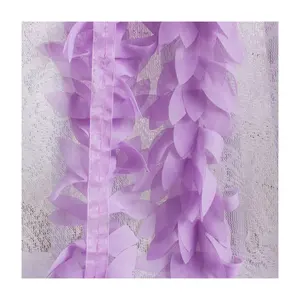 Wholesale 12cm 3D multi-color Chiffon Flower Lace trimming Fabric for clothing dancing Bridal dress XF11 30 leaves per yard