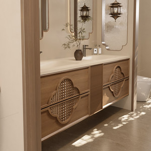 New modern <b>oak</b> bathroom cabinet combination antique style washbasin plum mirror washbasin basin cabinet - Product Image 6