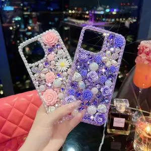 for Apple 14 phone case Girl Flower Suitable for iPhone13 full drill net Red 7/8 Plus Rhinodrill xs case