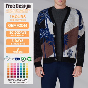 Veste en tricot personnalisée pour homme, col en V, motif jacquard, cardigan en laine d'hiver, pull en mohair avec boutons - Product Image 2