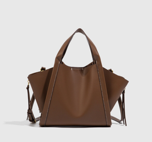 Brown Solid Color Retro Tote Bag PU Portable Shoulder Handbag Crossbody <b>Purse</b> <b>with</b> Side <b>Zip</b> Design for Daily Commuting - Product Image 1