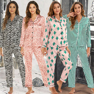 Style européen américain femmes Satin Cardigan grande taille loisirs pyjamas manches longues motif solide été respirant séchage rapide - Product Image 2