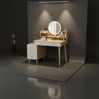 Coiffeuse moderne minimaliste en chêne massif durable avec miroir LED, 5/6 tiroirs de rangement, couleur crème, pour salon