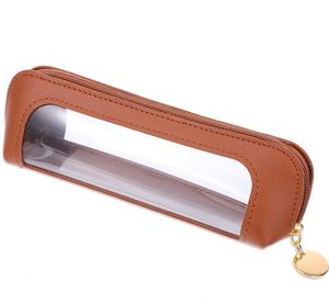Small Fashion Clear PU Leather Soft Handle Portable Travel <b>Mini</b> Cosmetic Bag Waterproof <b>Pouch</b> with Zipper Non-Pattern for Women - Product Image 1