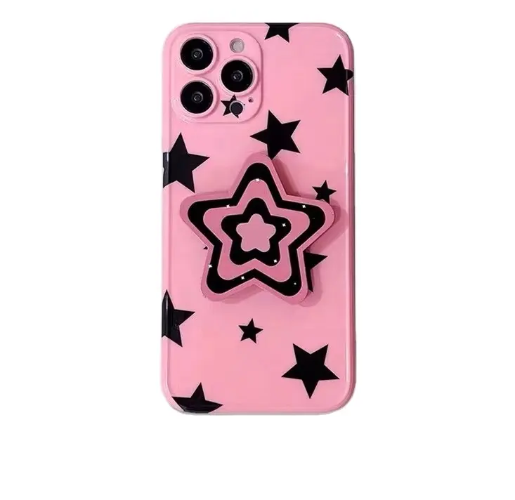 Cute Sweet Cool Pink Stars Phone Case For iPhone 14 13 12 11 Pro Max Shockproof Bumper Back Cover fpr Girls with Stand