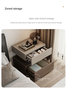 Modern Italian Style <strong>Minimalist</strong> Solid Wood <strong>Bedside</strong> <strong>Table</strong> with 2 Drawers Light Luxury Living Room Storage Cabinet - Product Image 3