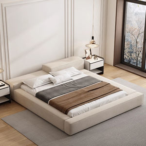Lit en tissu moderne et minimaliste pour chambre à coucher, tête de lit fermée en forme de bloc de tofu avec rembourrage doux intégré et base en <span class=keywords><strong>lattes</strong></span> de bois - Product Image 5