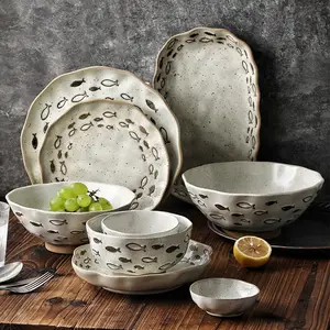 Rustic Style Speckled Glaze Hot Sale Hotel Restaurant Food Serving Plate Ceramic Dinnerware Sets Plates