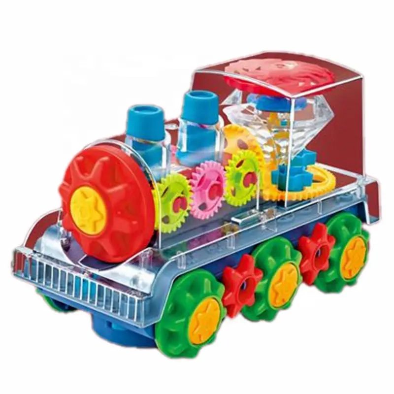 Samtoy Novelty Electric Toy Flashing Light Transparent Rotating Transparent Gear Bus Universal Concept Car Toy With Music
