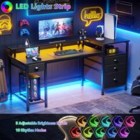 Bureau de jeu personnalisé en gros avec étagère large pour moniteur, cadre métallique, plateau en MDF, gestion des câbles et support pour casque – Table d'ordinateur PC