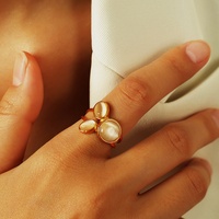 Cincin Lapis Emas 18K Warna-warni Vintage, Cincin Baja Anti Karat Bertatahkan Batu Mata Kucing, Cincin Terbuka Tahan Air yang Dapat Disesuaikan untuk Wanita