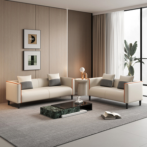 Sofá Doble de Cuero de Estilo Nórdico Minimalista Personalizado de Fábrica, Material Ecológico, Apto para Salas de Estar y Apartamentos - Product Image 6