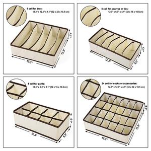 2026 Underwear Organizer Drawer Divider12 Grid Bar <strong>Storage</strong> <strong>Box</strong> for Bras Panties Socks Ties, Set of 4, <strong>Beige</strong> - Product Image 4