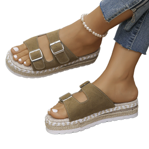 Foreign Trade Leisure Fashion <b>Large</b> Size Thick Bottom Summer Women's Outer Wear Belt Buckle Open Toe <b>Slides</b> PU Upper PVC Outsole - Product Image 1