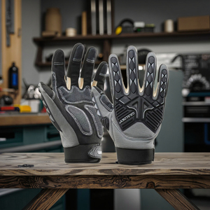 قفازات عمل صناعية مقاومة للصدمات من المستوى 3 ومقاومة للقطع من المستوى 5، مصنوعة من الجلد الرملي، مقاومة للصدمات على راحة اليد. - Product Image 1