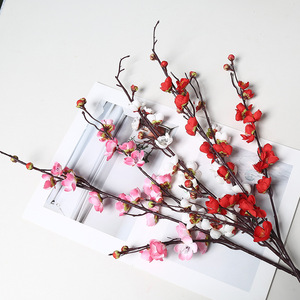 Fleur artificielle de prunier Lichao, branche unique, fleur en soie rouge, arrangement de fleurs, décoration de style chinois - Product Image 4