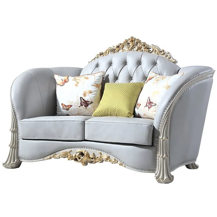 Ajj RQ36 Hot Populariteit Gouden Meubels Moderne Luxe Lederen Lounge Sofa Mode Koninklijke Europese Carving Sofa Hout Ontwerp Sofa