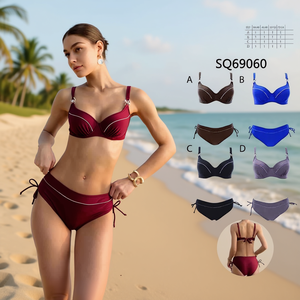 Costume da bagno intero HDJ Plus Size con controllo pancia, rosso vino fantasia, taglie 44-54, scollo a V, in Spandex Nylon - Product Image 3