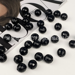 Cuentas acrílicas negras en forma de globo, 96 facetas, cuentas redondas sueltas para la fabricación de joyas - Product Image 2