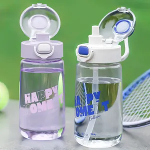 Toptan plastik fantezi çocuk yetişkin saman su şişesi taşınabilir dış mekan sporları su şişesi