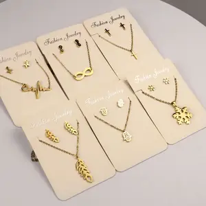 Kalung Perhiasan wanita, anting-anting wanita mode Harga murah Set perhiasan salib Stainless Steel anak perempuan memotong hati